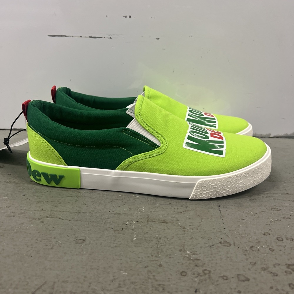 Mountain‎ Dew Men's Slip-On Sneakers Size 10 Green Logo Comfort Casual Shoes